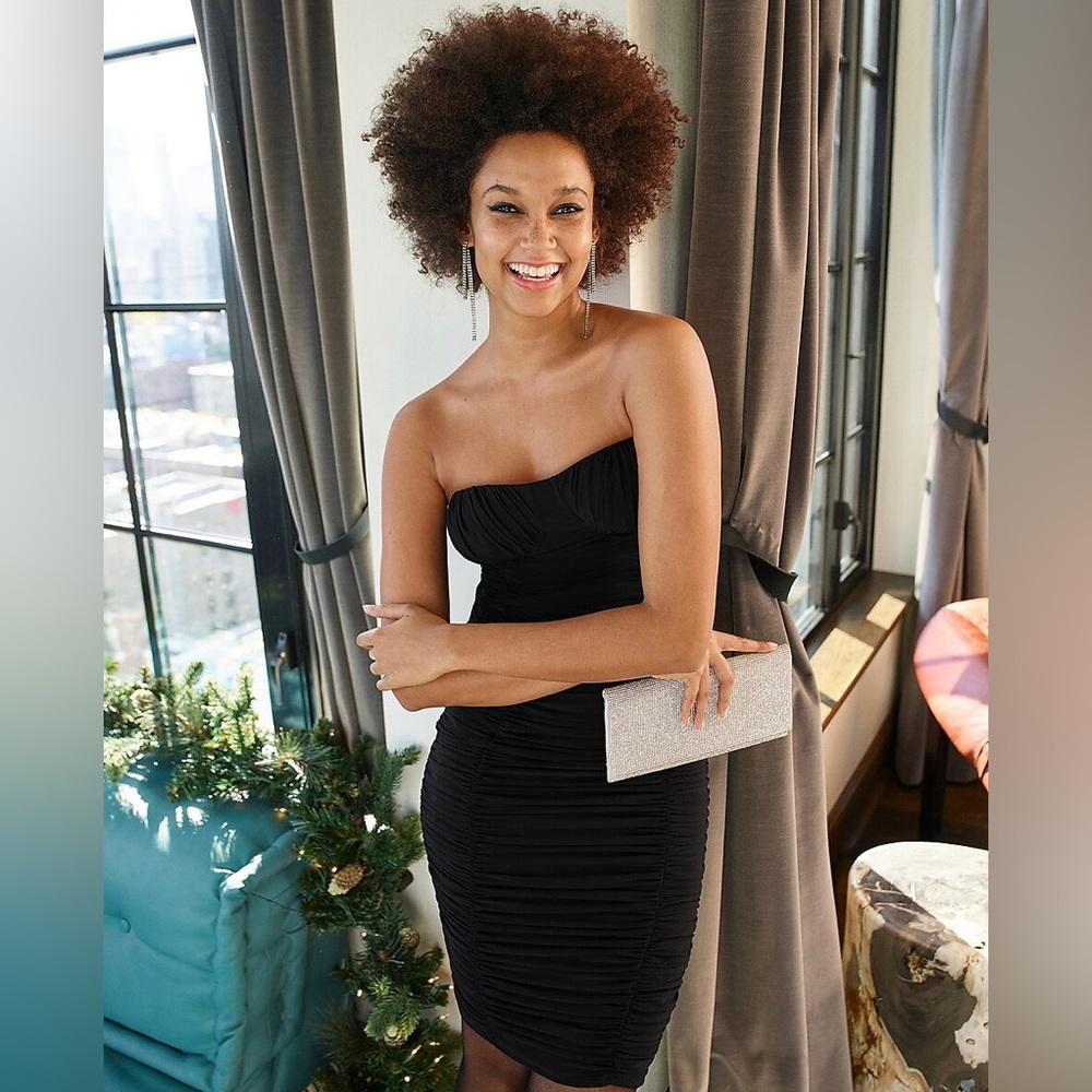 Express Strapless Ruched Mesh Mini Dress - Picture 5 of 8